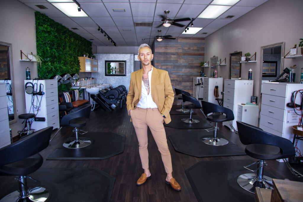 male branding photo inside of a hair salon