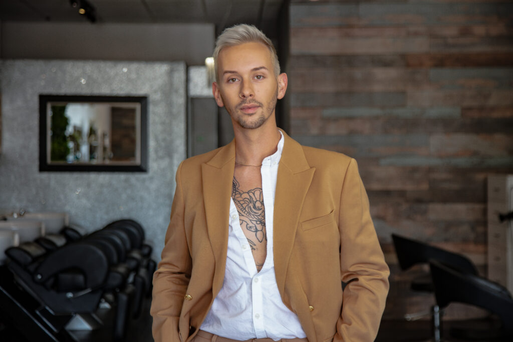 male branding photo inside of a hair salon