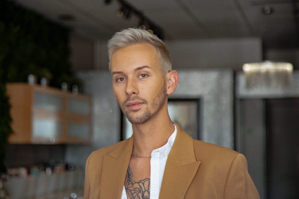 male branding photo inside of a hair salon