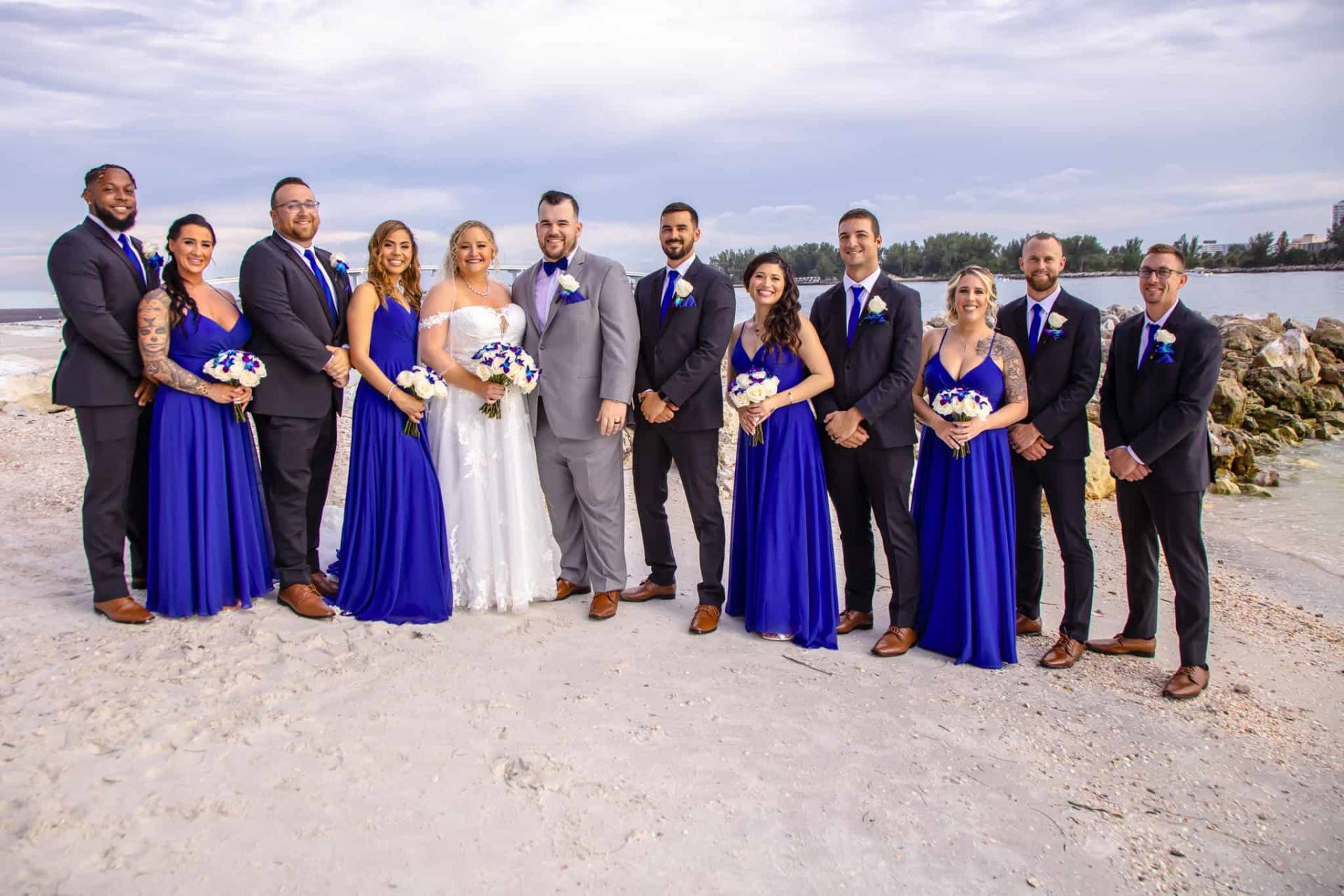 bridal party on the beach