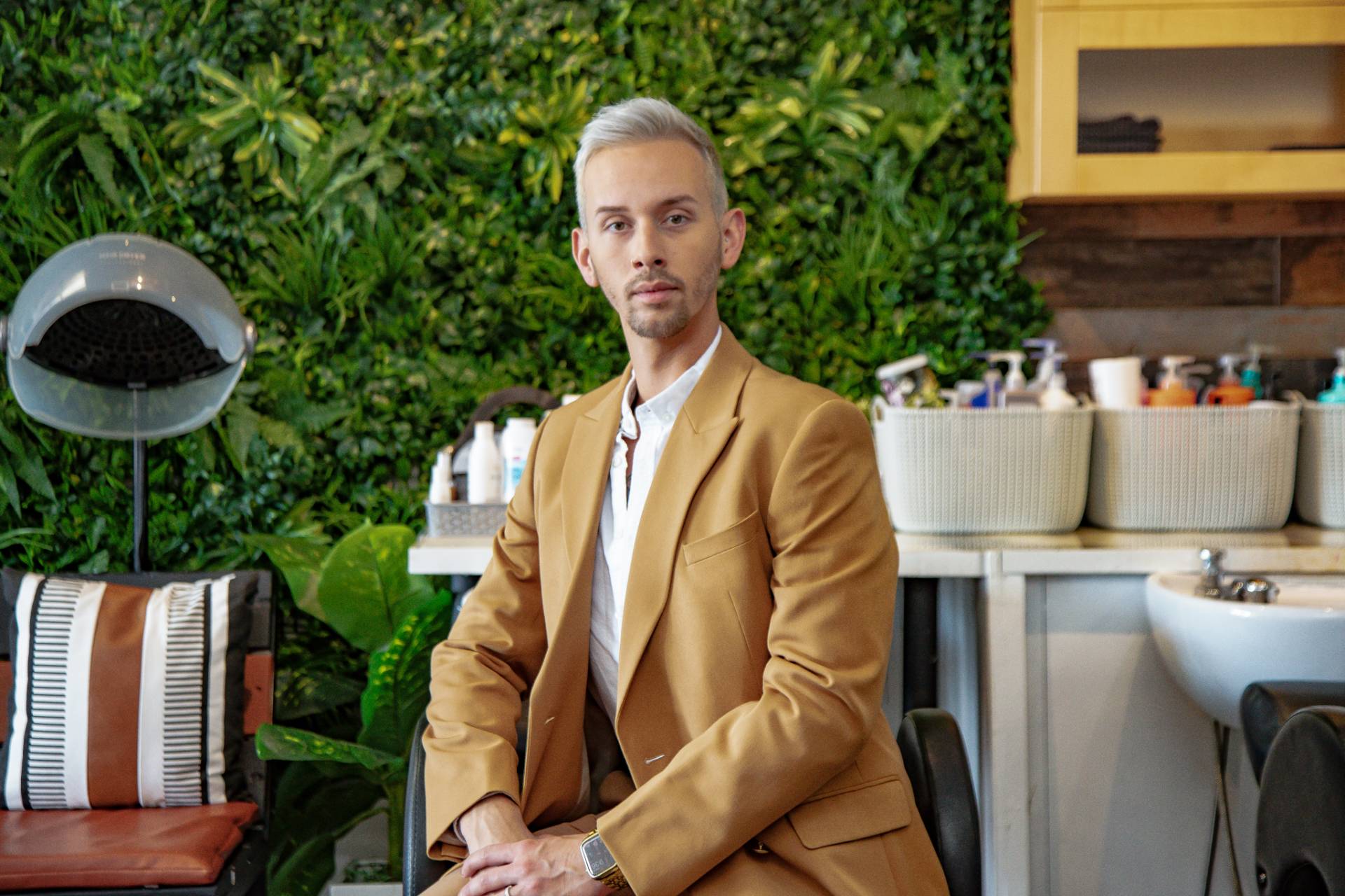male branding photo inside of a hair salon