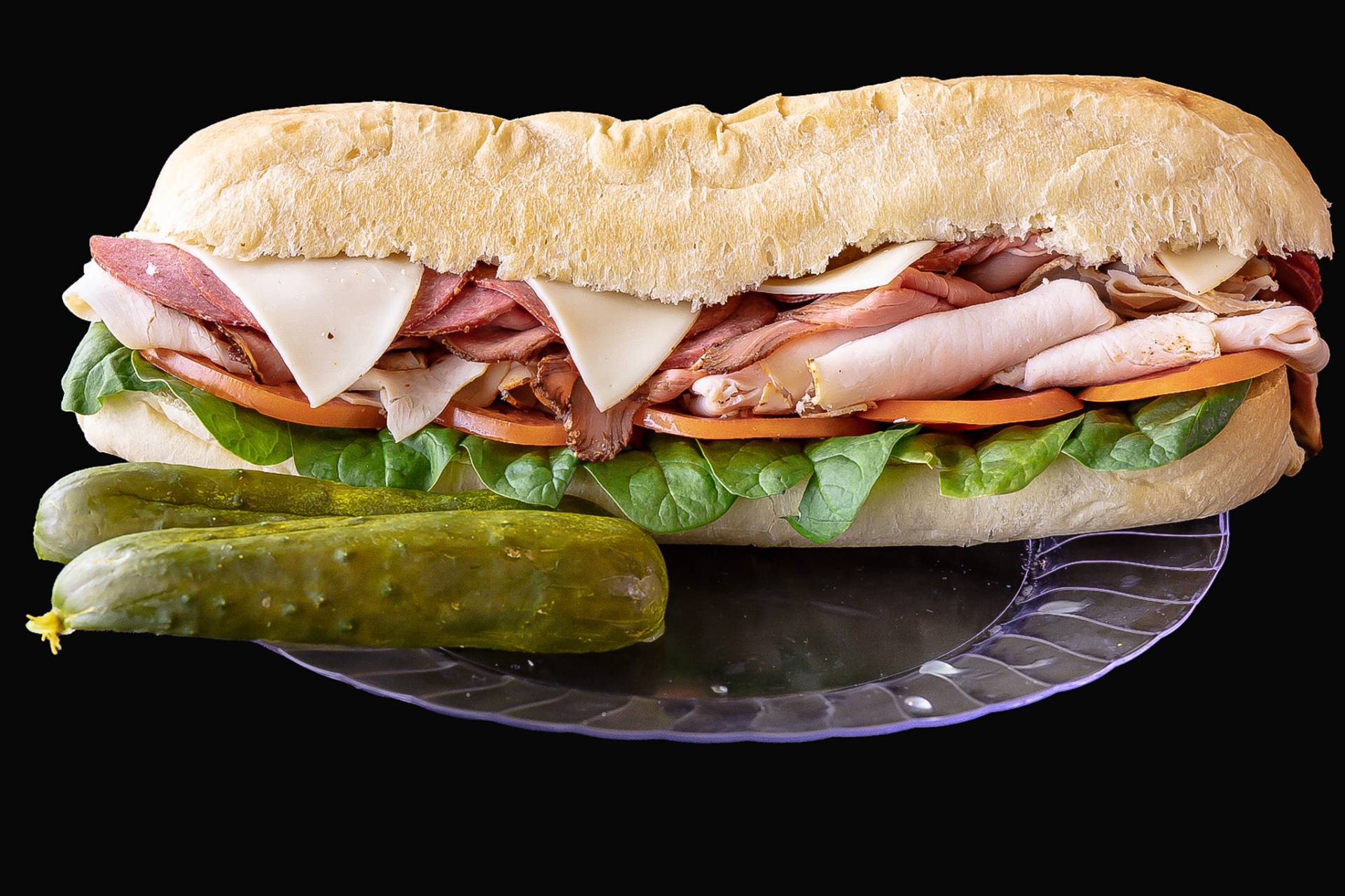 Sub sandwich with a pickle spear